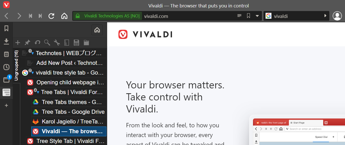 Vivaldi で Firefox の ツリースタイルタブ Tree Style Tab の機能を実装させる方法 Technotes